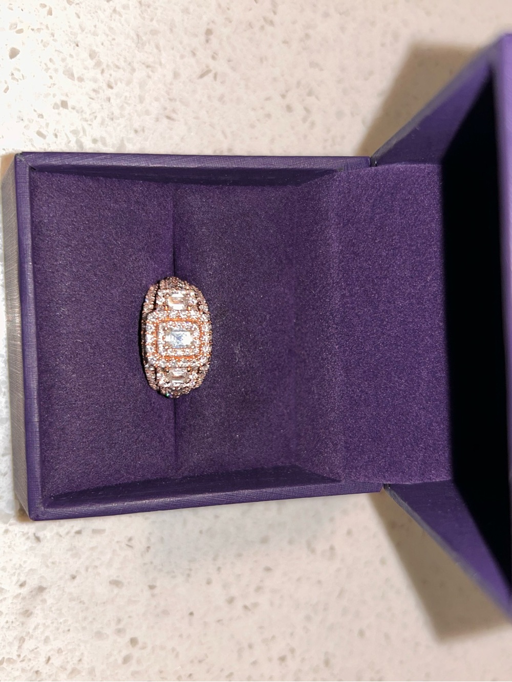 Rose Gold and White CZ Emerald Statement Natural Ring - Women Jewelry